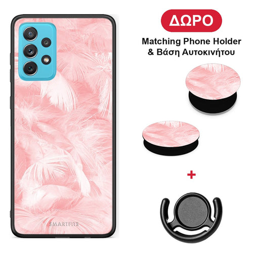 Boho Pink Feather - Samsung Galaxy A72 θήκη + Δώρο Phone Holder & Βάση Αυτοκινήτου