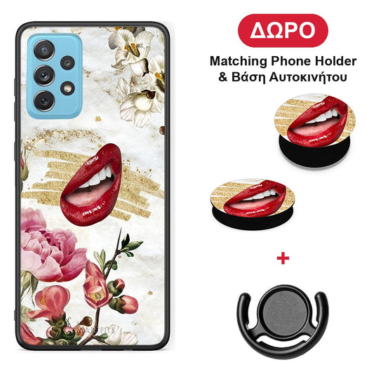 Red Lips - Samsung Galaxy A72 θήκη + Δώρο Phone Holder & Βάση Αυτοκινήτου
