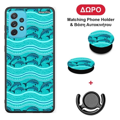Swimming Dolphins - Samsung Galaxy A72 θήκη + Δώρο Phone Holder & Βάση Αυτοκινήτου