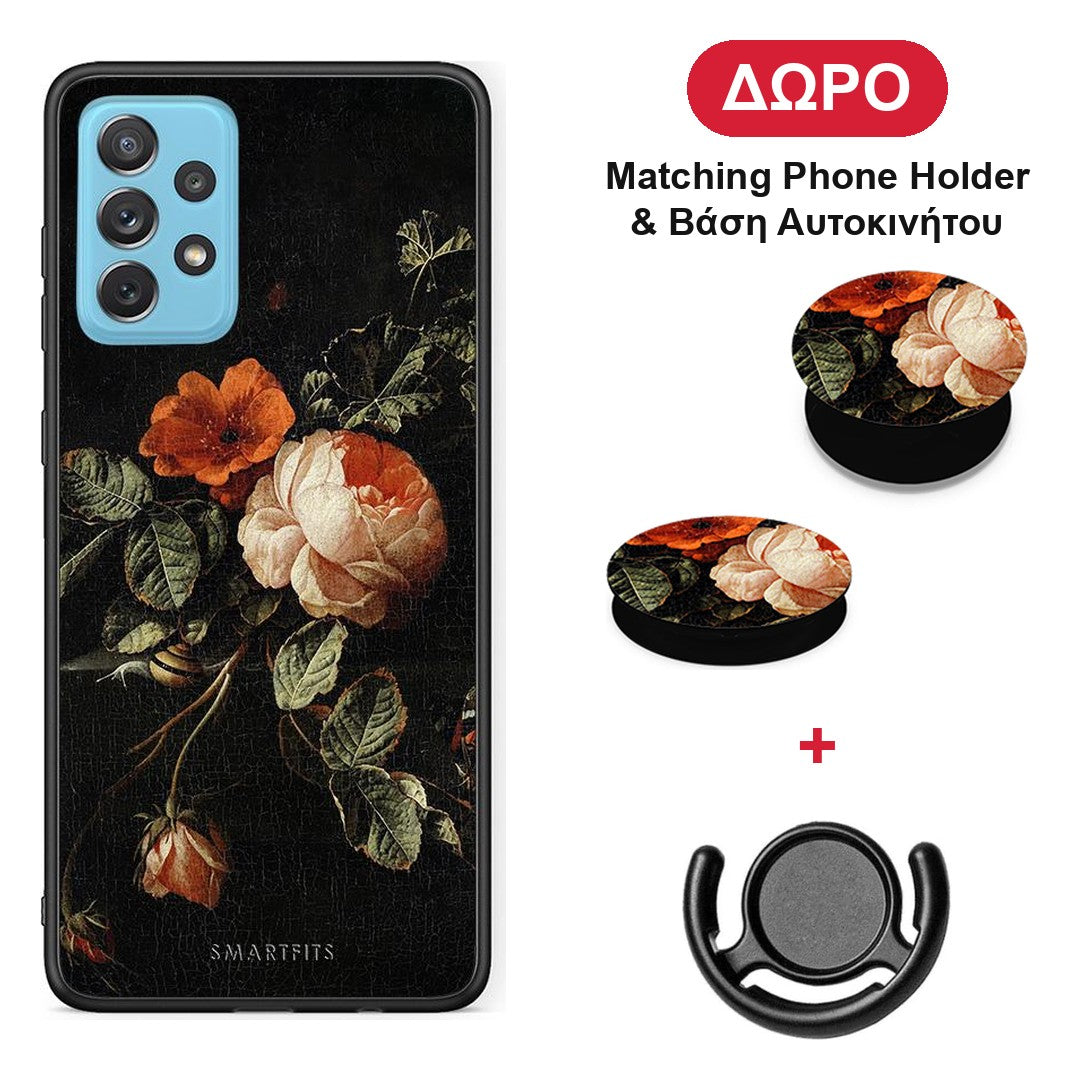 Vintage Roses - Samsung Galaxy A72 θήκη + Δώρο Phone Holder & Βάση Αυτοκινήτου