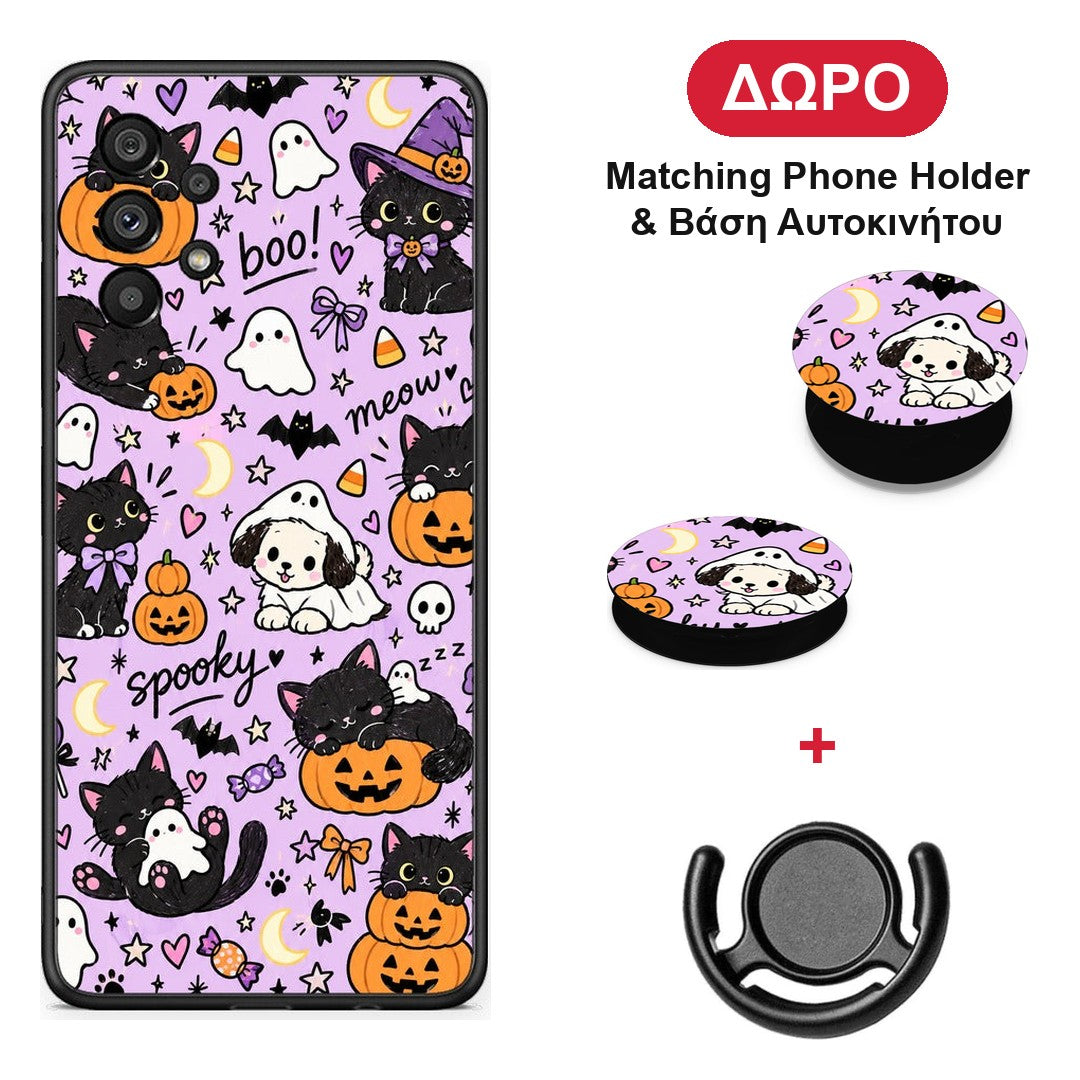 Halloween Black Cats on Lilac - Samsung Galaxy A73 5G θήκη + Δώρο Phone Holder & Βάση Αυτοκινήτου