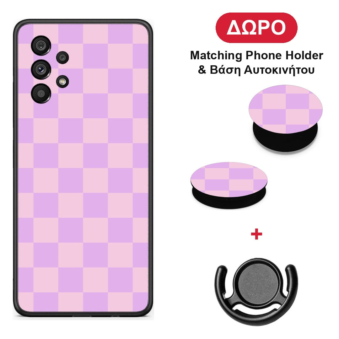 Lavender and Pink Checkerboard - Samsung Galaxy A73 5G θήκη + Δώρο Phone Holder & Βάση Αυτοκινήτου