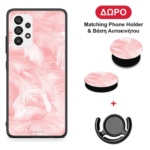 Boho Pink Feather - Samsung Galaxy A73 5G θήκη + Δώρο Phone Holder & Βάση Αυτοκινήτου