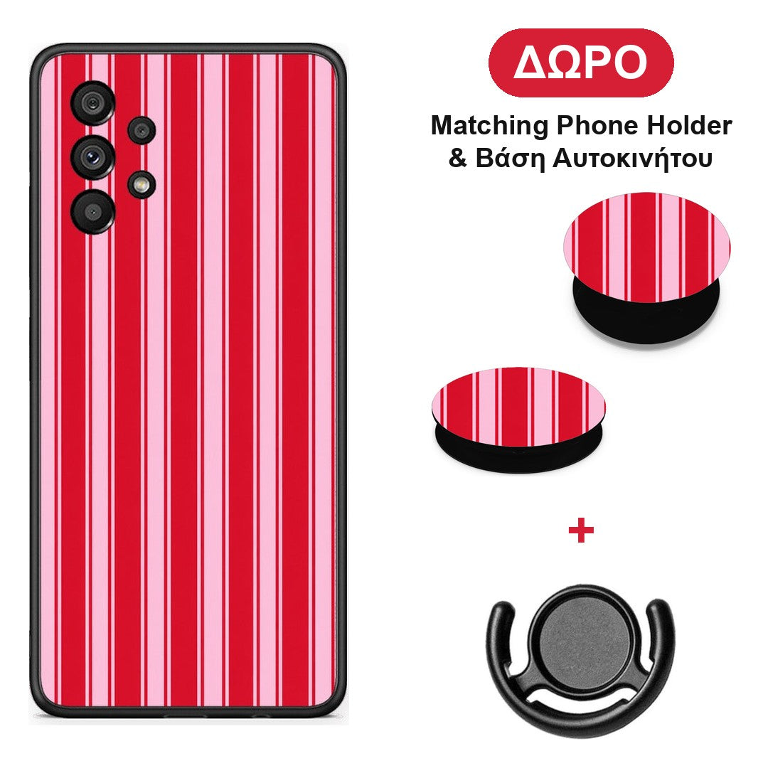 Red and Pink Vertical Pinstripes - Samsung Galaxy A73 5G θήκη + Δώρο Phone Holder & Βάση Αυτοκινήτου