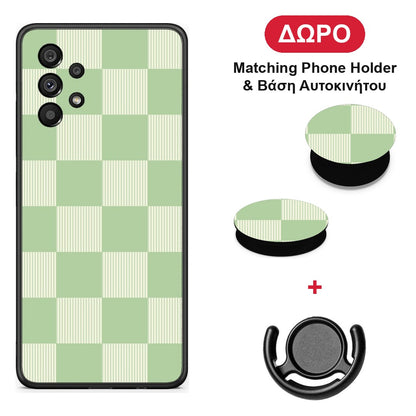 Sage and Cream Striped Checks - Samsung Galaxy A73 5G θήκη + Δώρο Phone Holder & Βάση Αυτοκινήτου