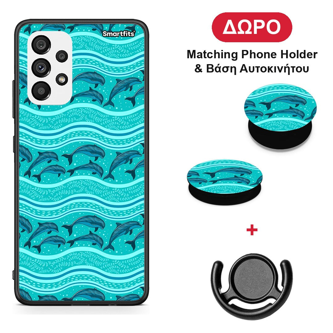 Swimming Dolphins - Samsung Galaxy A73 5G θήκη + Δώρο Phone Holder & Βάση Αυτοκινήτου