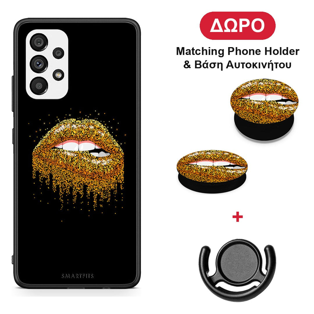 Valentine Golden - Samsung Galaxy A73 5G θήκη + Δώρο Phone Holder & Βάση Αυτοκινήτου