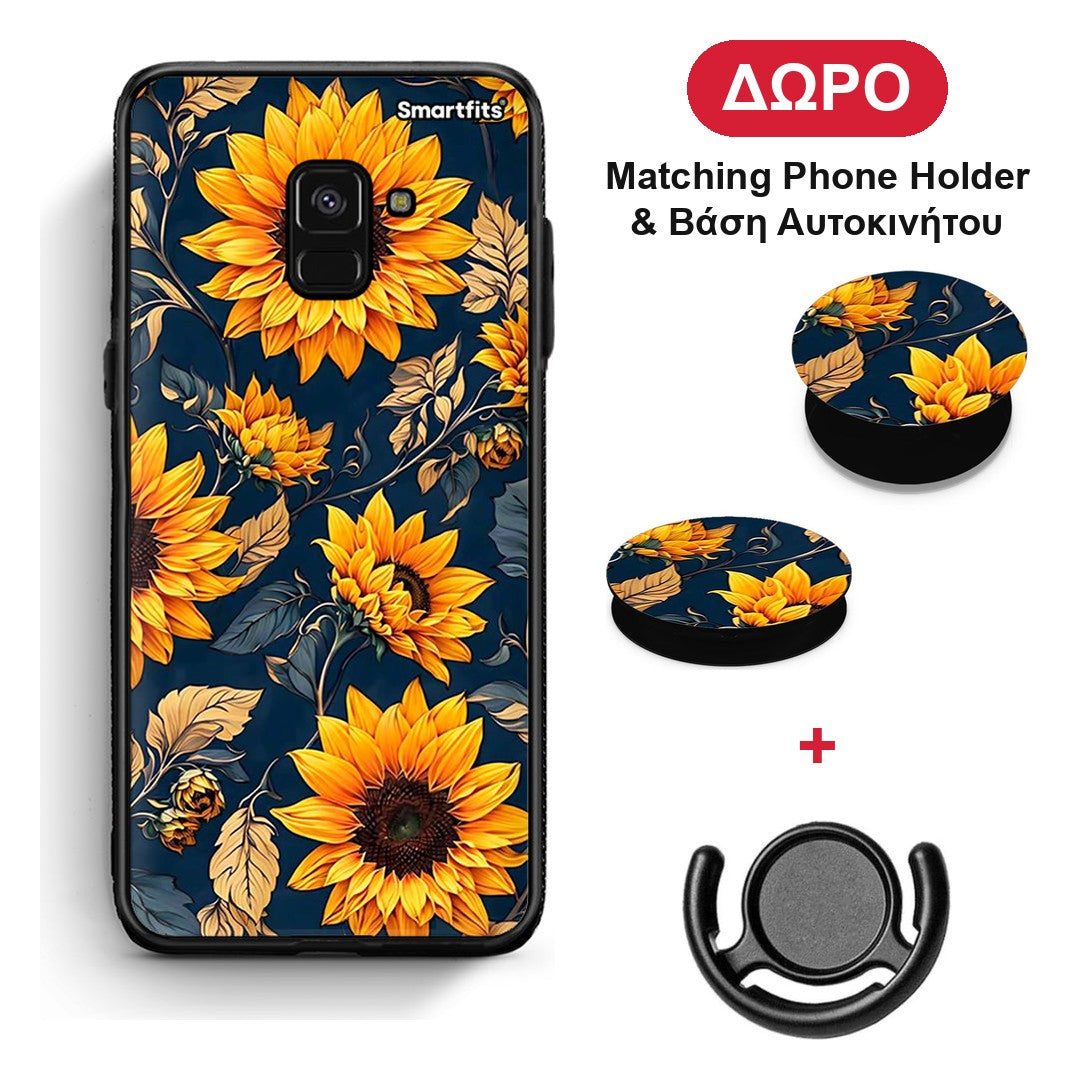 Autumn Sunflowers - Samsung Galaxy A8 θήκη + Δώρο Phone Holder & Βάση Αυτοκινήτου