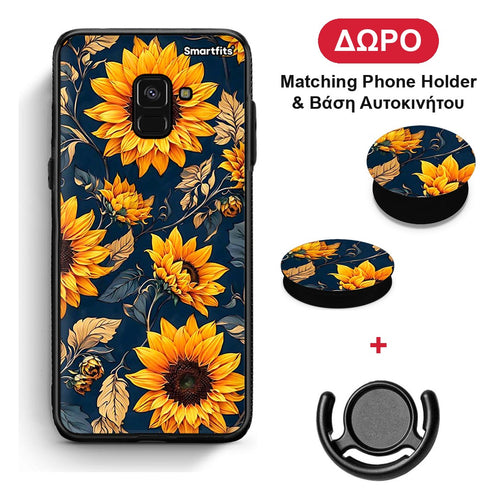 Autumn Sunflowers - Samsung Galaxy A8 θήκη + Δώρο Phone Holder & Βάση Αυτοκινήτου