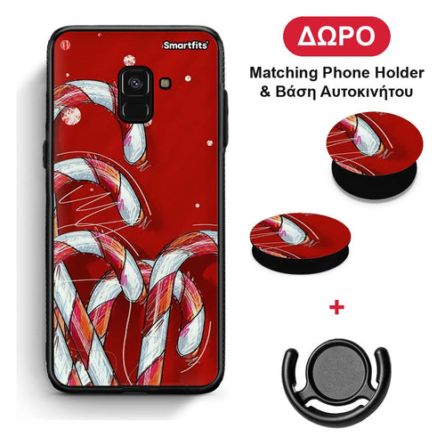 Candy Cane - Samsung Galaxy A8 θήκη + Δώρο Phone Holder & Βάση Αυτοκινήτου