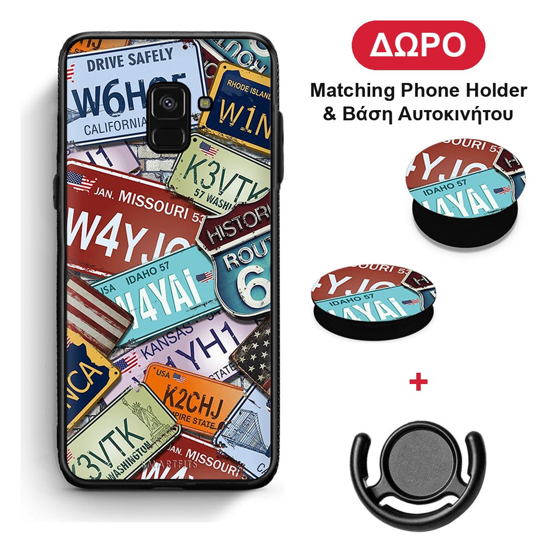 Car Plates - Samsung Galaxy A8 θήκη + Δώρο Phone Holder & Βάση Αυτοκινήτου