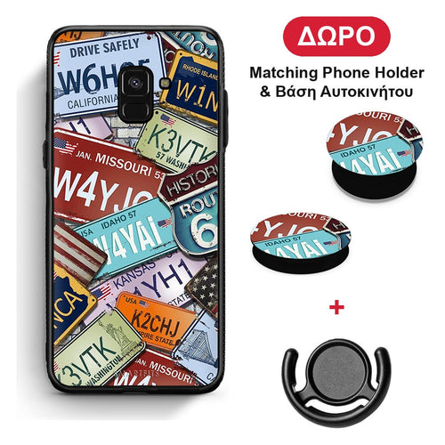 Car Plates - Samsung Galaxy A8 θήκη + Δώρο Phone Holder & Βάση Αυτοκινήτου