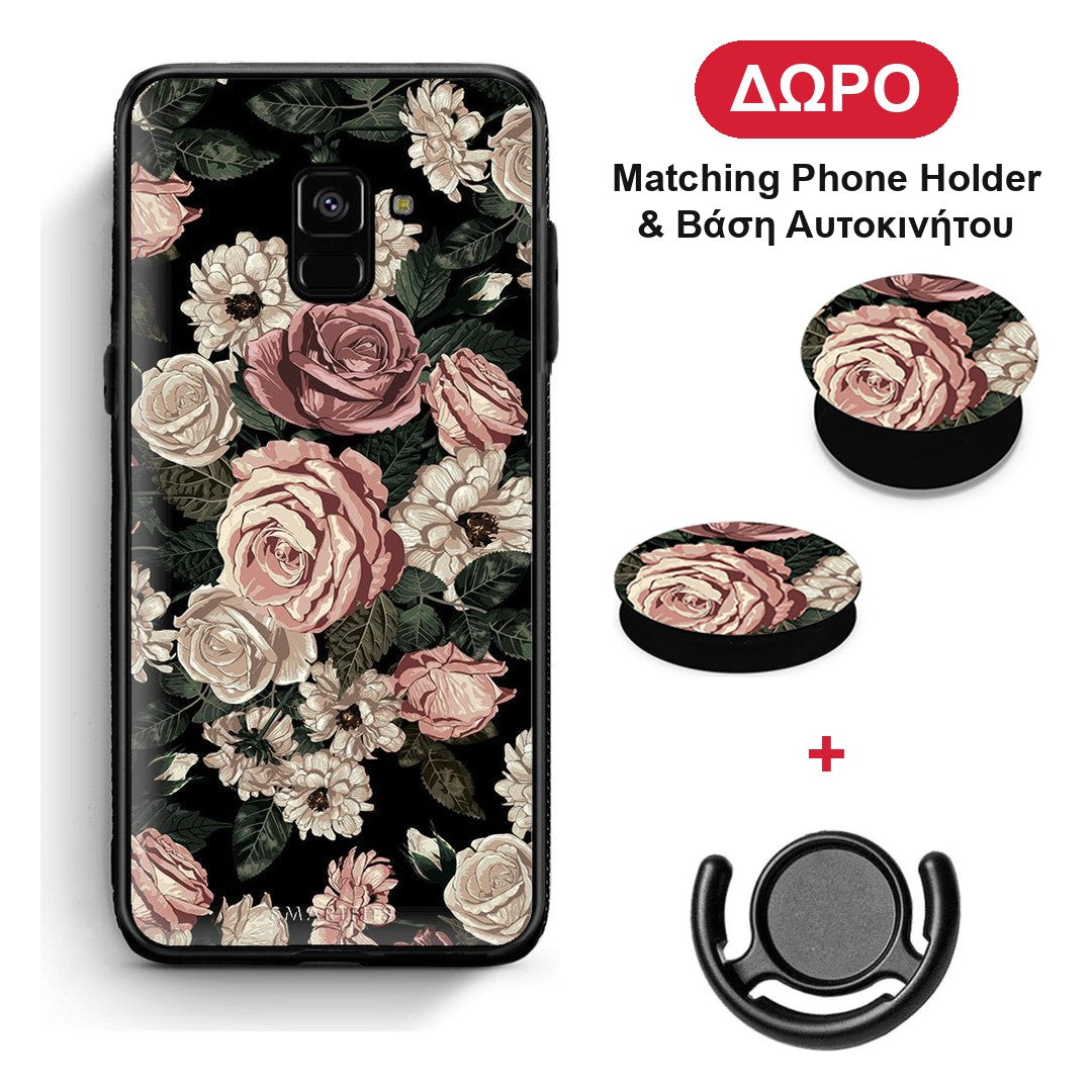 Flower Wild Roses - Samsung Galaxy A8 θήκη + Δώρο Phone Holder & Βάση Αυτοκινήτου