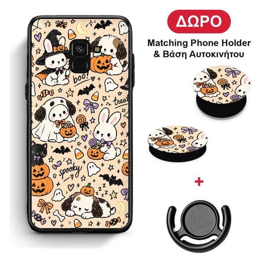 Halloween Puppies and Friends on Cream - Samsung Galaxy A8 θήκη + Δώρο Phone Holder & Βάση Αυτοκινήτου