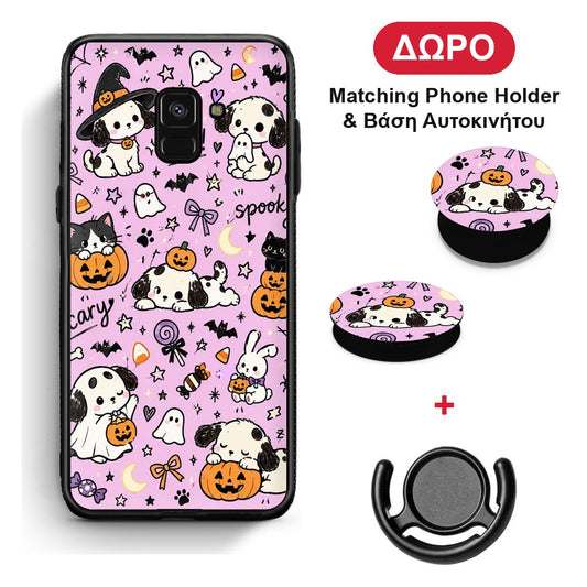 Halloween Puppies and Friends on Lilac - Samsung Galaxy A8 θήκη + Δώρο Phone Holder & Βάση Αυτοκινήτου