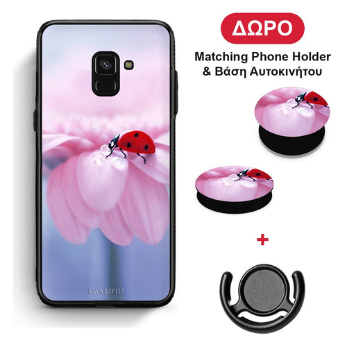 Ladybug Flower - Samsung Galaxy A8 θήκη + Δώρο Phone Holder & Βάση Αυτοκινήτου