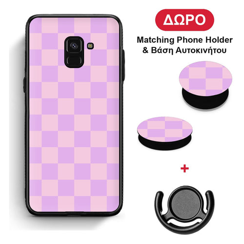 Lavender and Pink Checkerboard - Samsung Galaxy A8 θήκη + Δώρο Phone Holder & Βάση Αυτοκινήτου