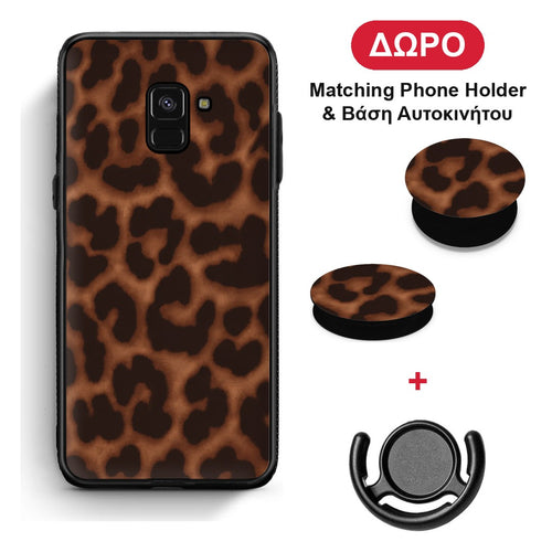 Leopard Print Dark Brown - Samsung Galaxy A8 θήκη + Δώρο Phone Holder & Βάση Αυτοκινήτου