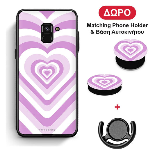 Lilac Hearts - Samsung Galaxy A8 θήκη + Δώρο Phone Holder & Βάση Αυτοκινήτου
