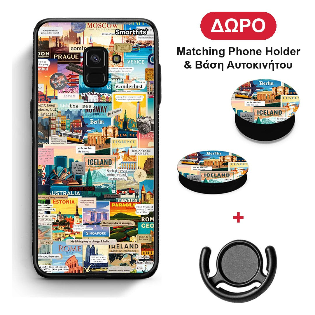 Live To Travel - Samsung Galaxy A8 θήκη + Δώρο Phone Holder & Βάση Αυτοκινήτου