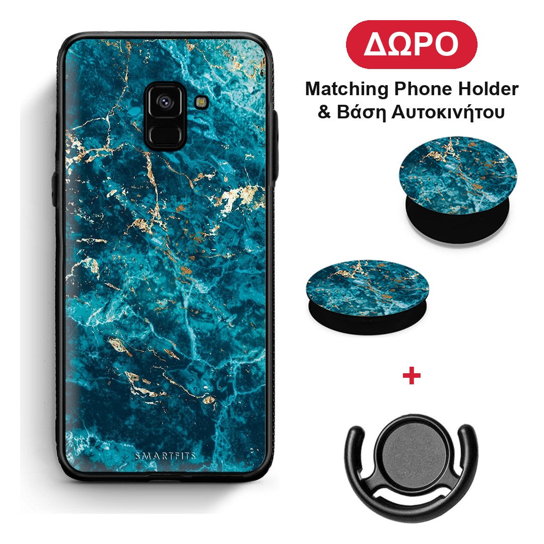 Marble Blue - Samsung Galaxy A8 θήκη + Δώρο Phone Holder & Βάση Αυτοκινήτου