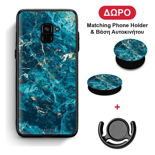 Marble Blue - Samsung Galaxy A8 θήκη + Δώρο Phone Holder & Βάση Αυτοκινήτου