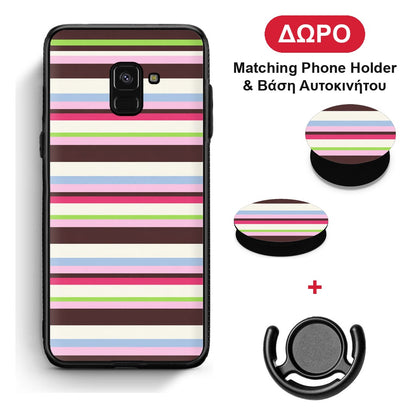 Multicolour Horizontal Stripes - Samsung Galaxy A8 θήκη + Δώρο Phone Holder & Βάση Αυτοκινήτου
