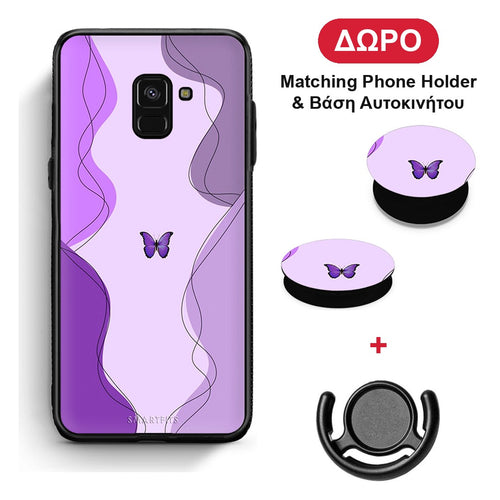 Purple Mariposa - Samsung Galaxy A8 θήκη + Δώρο Phone Holder & Βάση Αυτοκινήτου