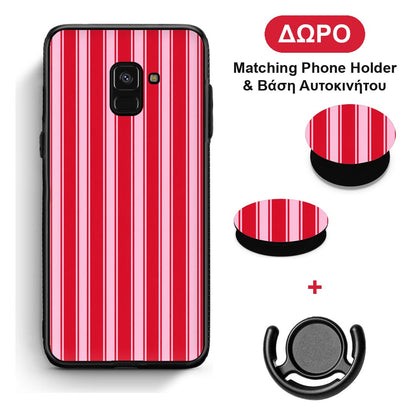Red and Pink Vertical Pinstripes - Samsung Galaxy A8 θήκη + Δώρο Phone Holder & Βάση Αυτοκινήτου