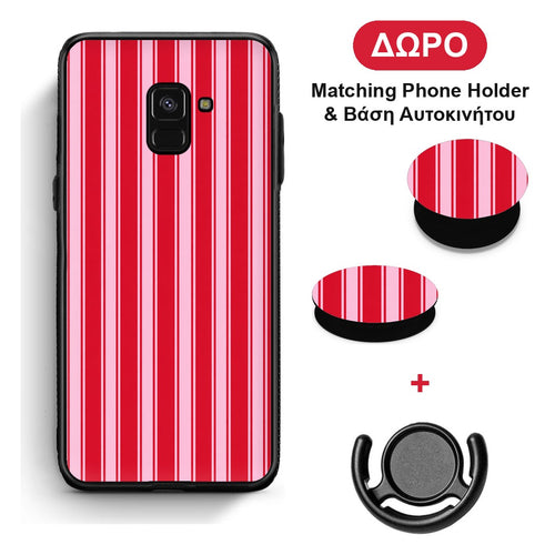 Red and Pink Vertical Pinstripes - Samsung Galaxy A8 θήκη + Δώρο Phone Holder & Βάση Αυτοκινήτου
