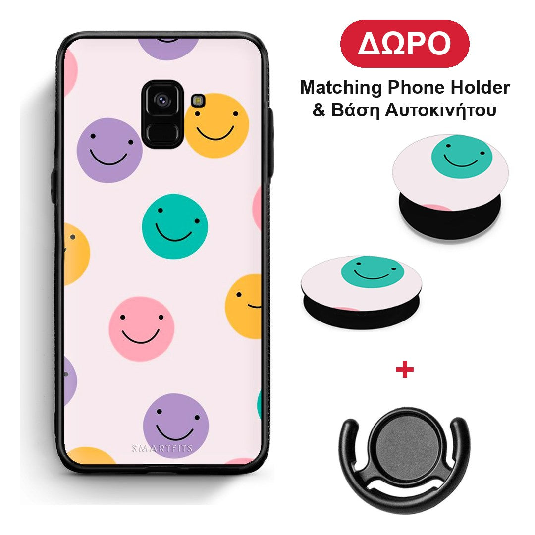 Smiley Faces - Samsung Galaxy A8 θήκη + Δώρο Phone Holder & Βάση Αυτοκινήτου