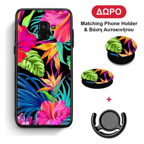 Tropical Flowers - Samsung Galaxy A8 θήκη + Δώρο Phone Holder & Βάση Αυτοκινήτου