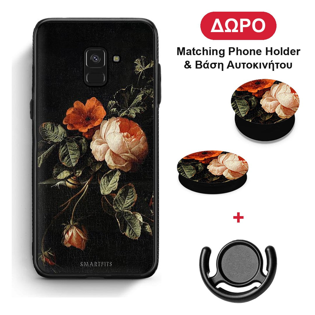 Vintage Roses - Samsung Galaxy A8 θήκη + Δώρο Phone Holder & Βάση Αυτοκινήτου