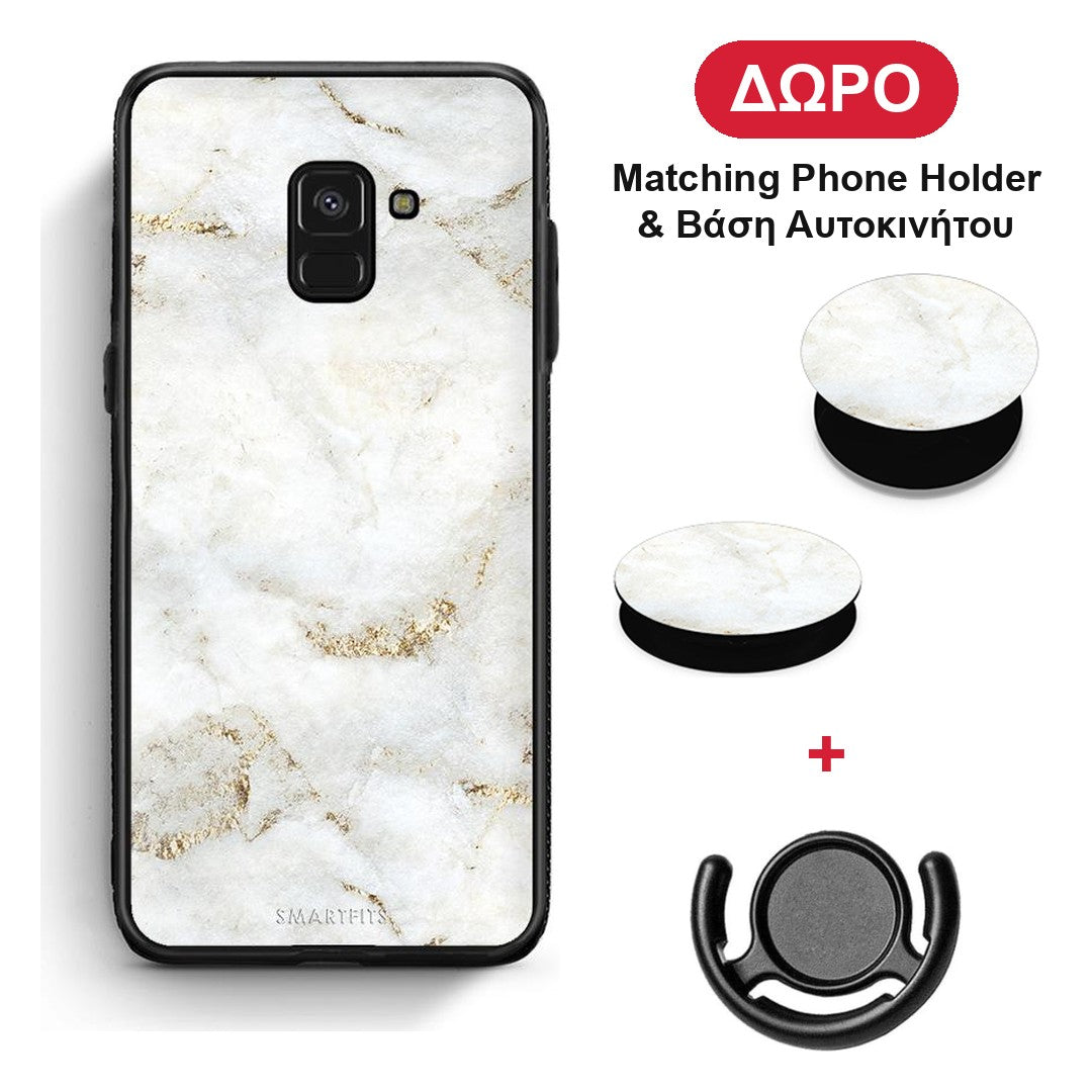 White Gold Marble - Samsung Galaxy A8 θήκη + Δώρο Phone Holder & Βάση Αυτοκινήτου
