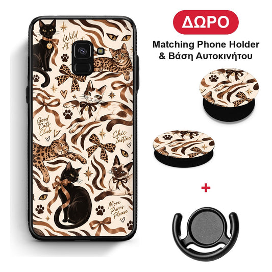 Wild Cats and Animal Print Collage - Samsung Galaxy A8 θήκη + Δώρο Phone Holder & Βάση Αυτοκινήτου