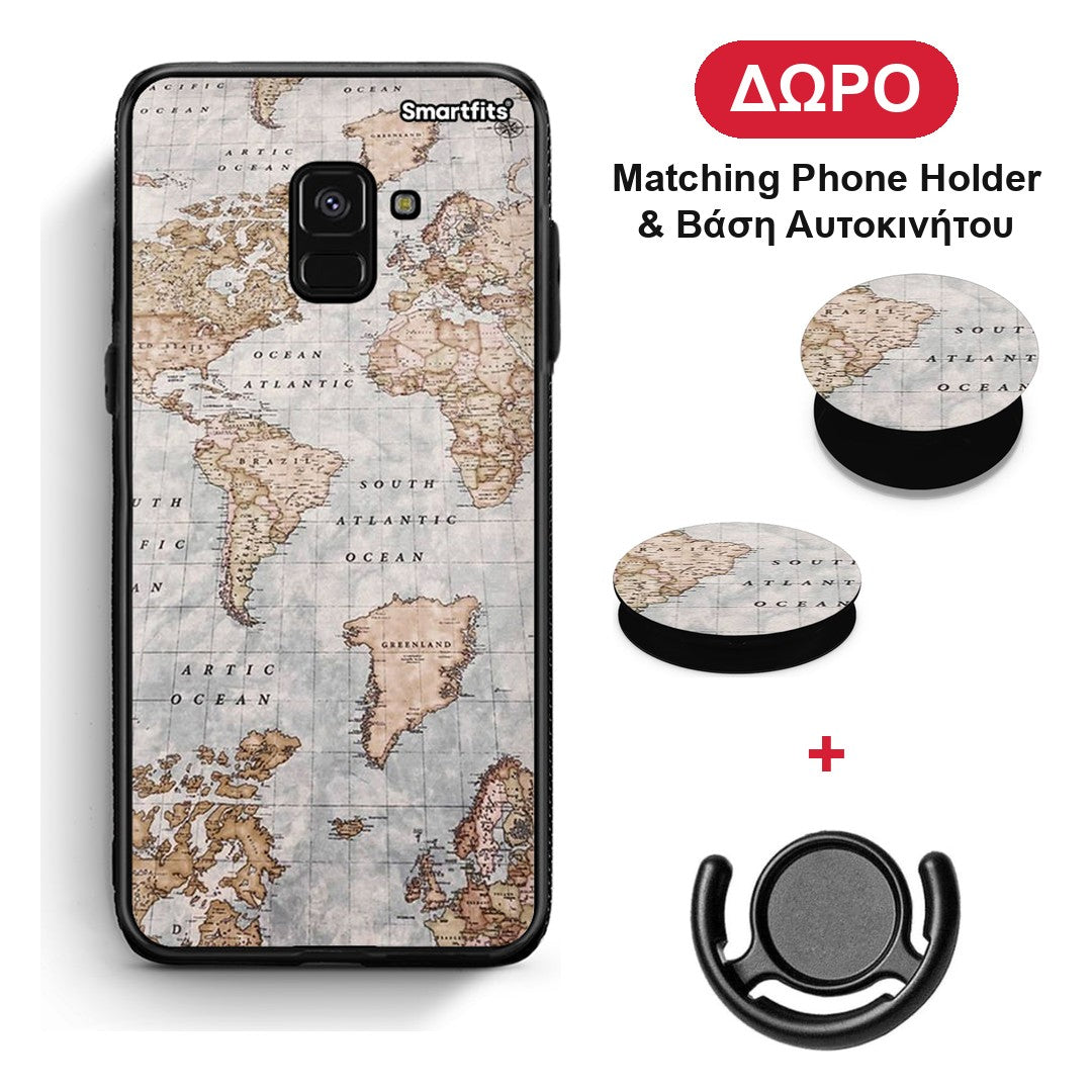 World Map - Samsung Galaxy A8 θήκη + Δώρο Phone Holder & Βάση Αυτοκινήτου