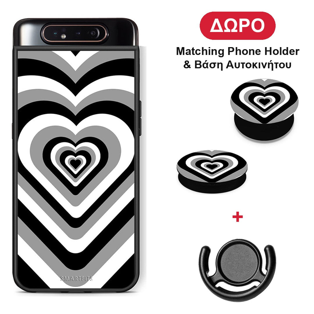 Black Hearts - Samsung Galaxy A80 θήκη + Δώρο Phone Holder & Βάση Αυτοκινήτου