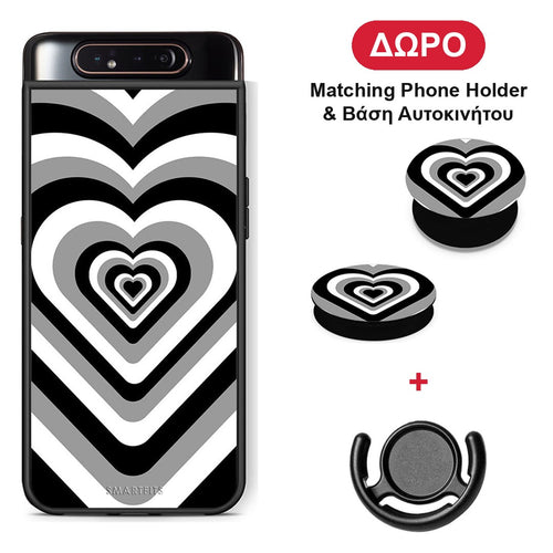 Black Hearts - Samsung Galaxy A80 θήκη + Δώρο Phone Holder & Βάση Αυτοκινήτου