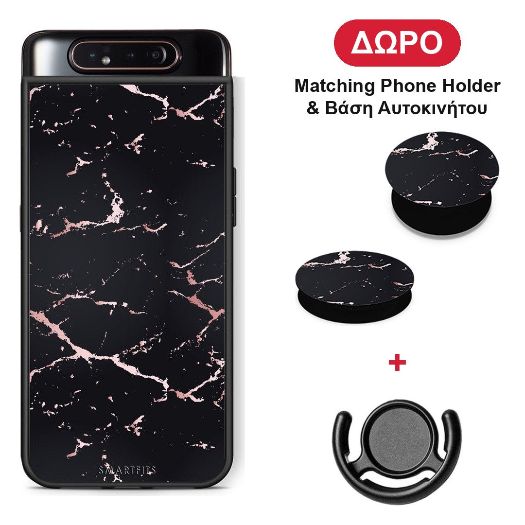 Marble Black Rosegold - Samsung Galaxy A80 θήκη + Δώρο Phone Holder & Βάση Αυτοκινήτου