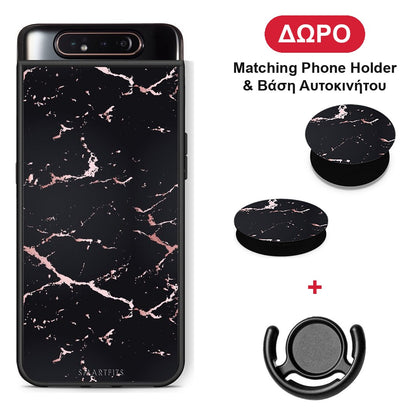 Marble Black Rosegold - Samsung Galaxy A80 θήκη + Δώρο Phone Holder & Βάση Αυτοκινήτου