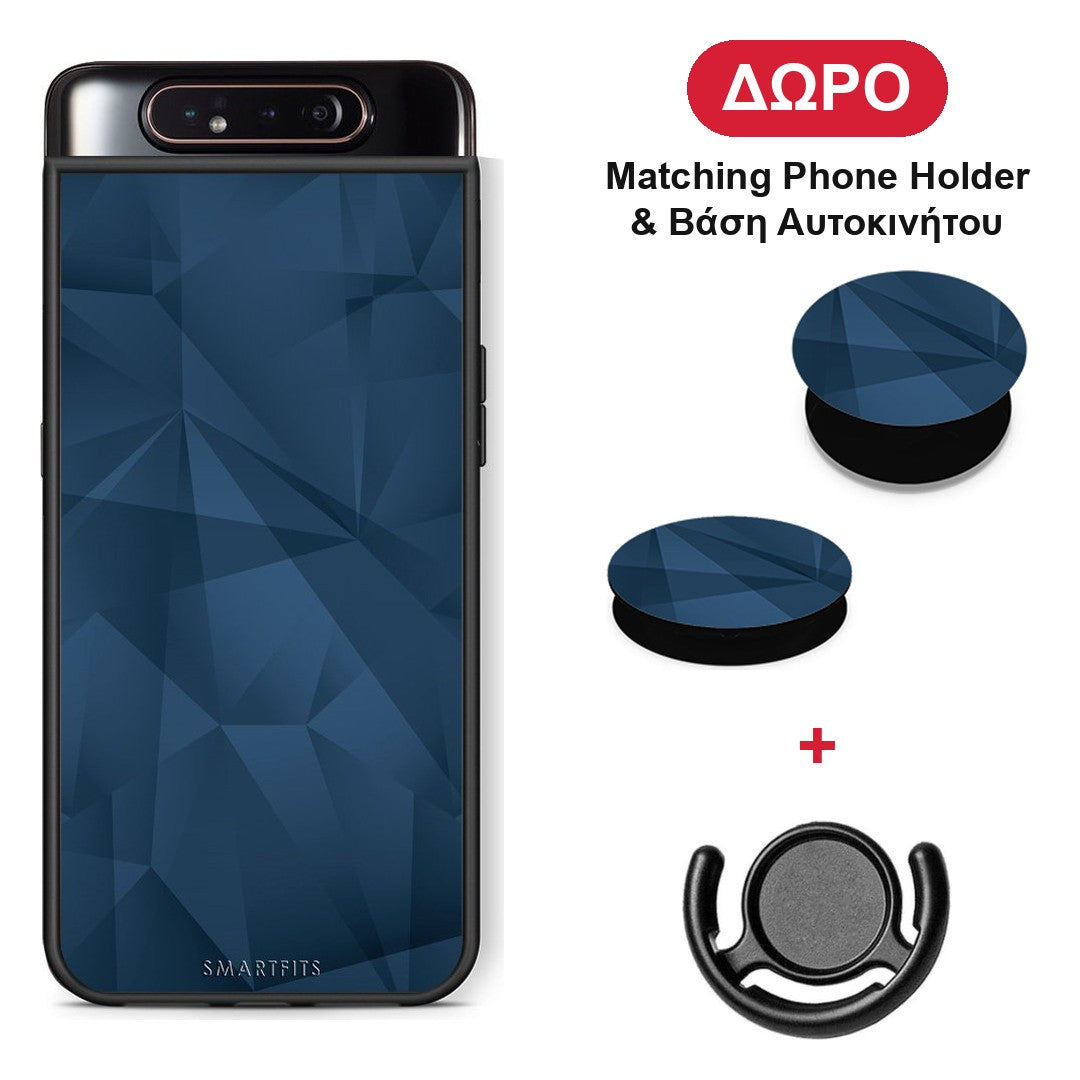 Geometric Blue Abstract - Samsung Galaxy A80 θήκη + Δώρο Phone Holder & Βάση Αυτοκινήτου