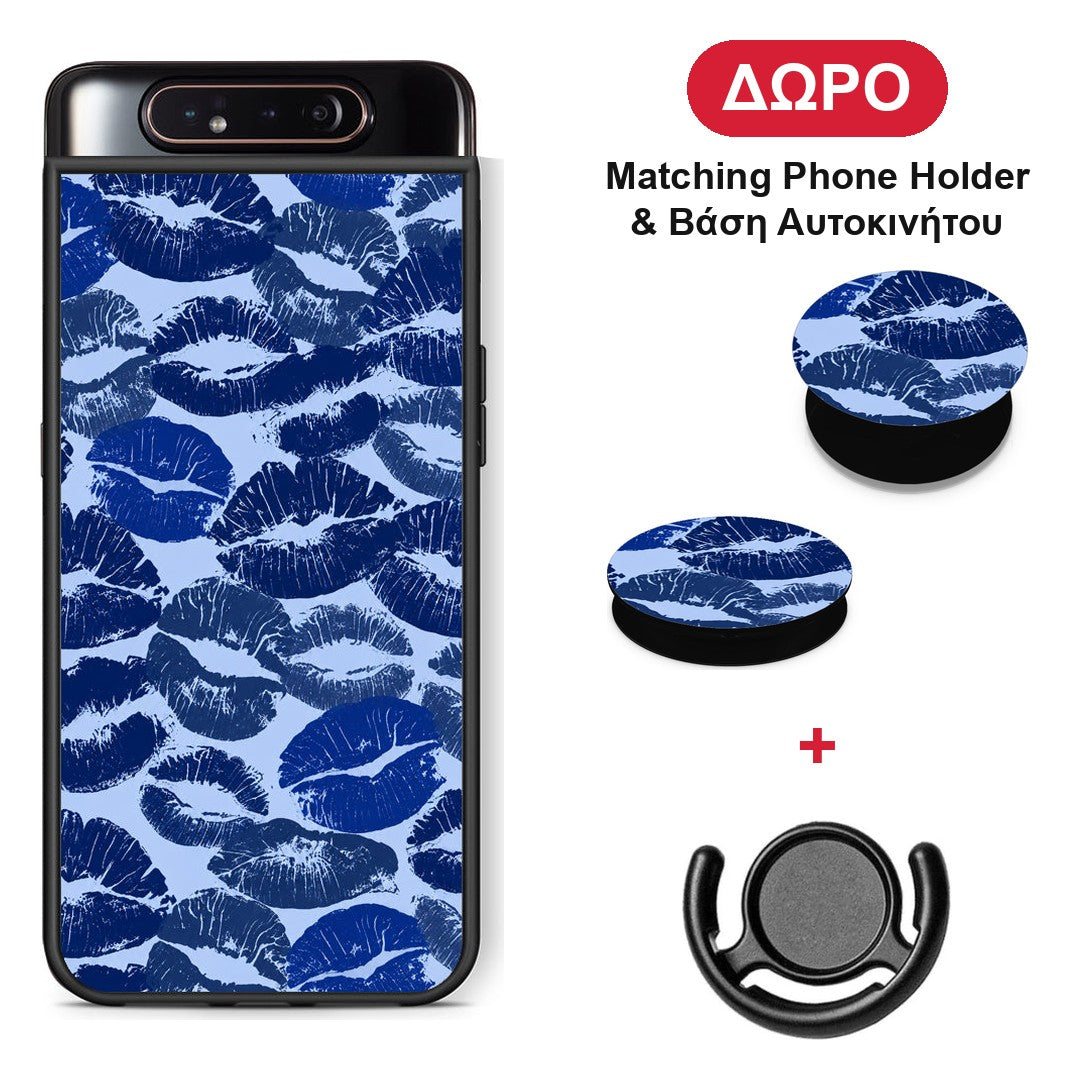 Blue Lipstick Kisses - Samsung Galaxy A80 θήκη + Δώρο Phone Holder & Βάση Αυτοκινήτου