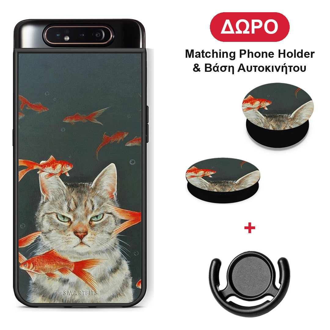 Cat Goldfish - Samsung Galaxy A80 θήκη + Δώρο Phone Holder & Βάση Αυτοκινήτου