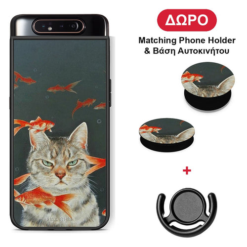 Cat Goldfish - Samsung Galaxy A80 θήκη + Δώρο Phone Holder & Βάση Αυτοκινήτου