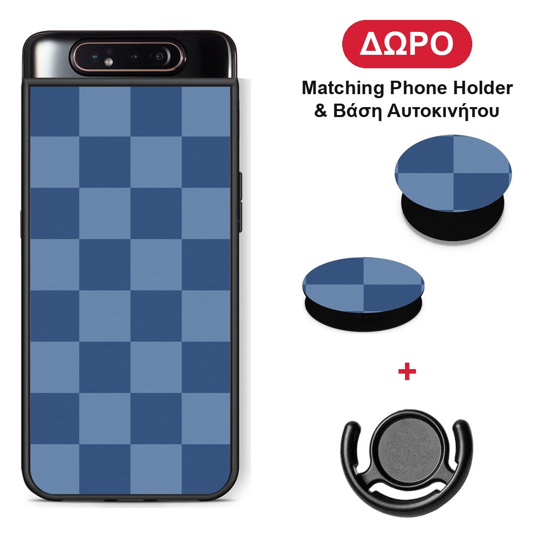 Denim Blue Checkerboard - Samsung Galaxy A80 θήκη + Δώρο Phone Holder & Βάση Αυτοκινήτου