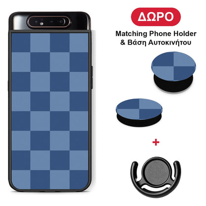 Denim Blue Checkerboard - Samsung Galaxy A80 θήκη + Δώρο Phone Holder & Βάση Αυτοκινήτου
