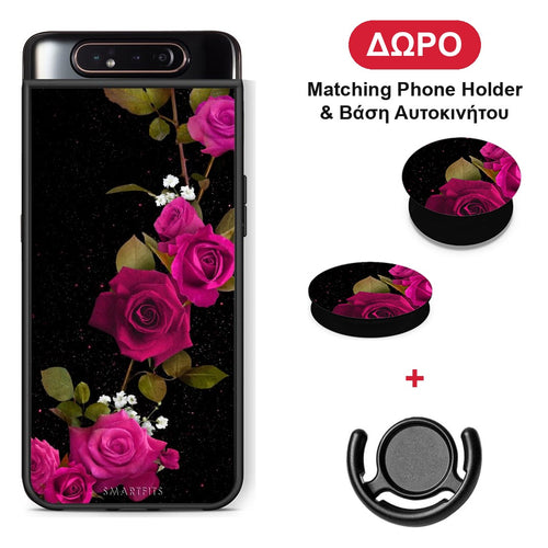 Flower Red Roses - Samsung Galaxy A80 θήκη + Δώρο Phone Holder & Βάση Αυτοκινήτου
