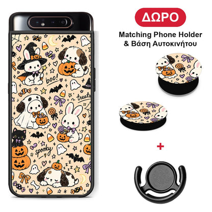Halloween Puppies and Friends on Cream - Samsung Galaxy A80 θήκη + Δώρο Phone Holder & Βάση Αυτοκινήτου