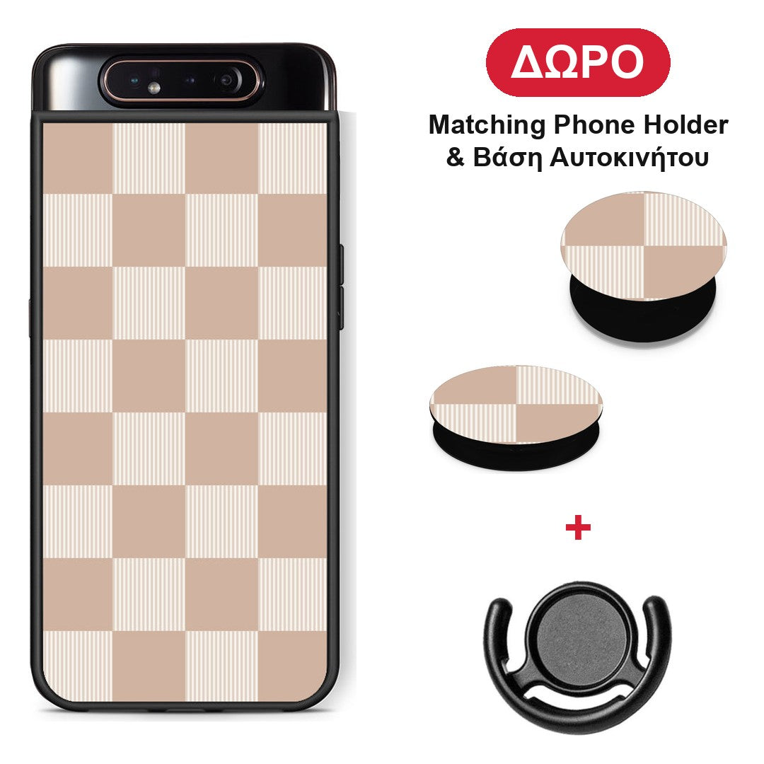 Latte and Cream Striped Checks - Samsung Galaxy A80 θήκη + Δώρο Phone Holder & Βάση Αυτοκινήτου