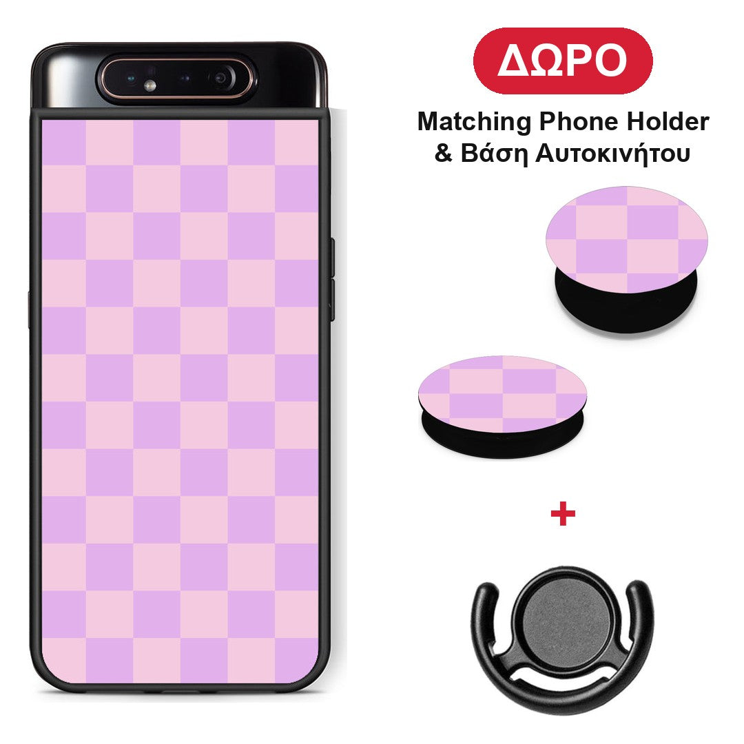 Lavender and Pink Checkerboard - Samsung Galaxy A80 θήκη + Δώρο Phone Holder & Βάση Αυτοκινήτου